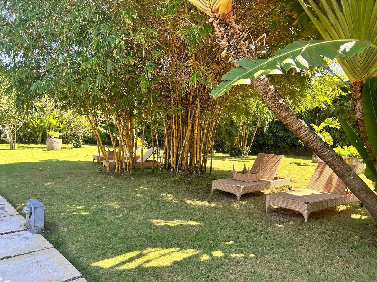 Beach house with lush garden